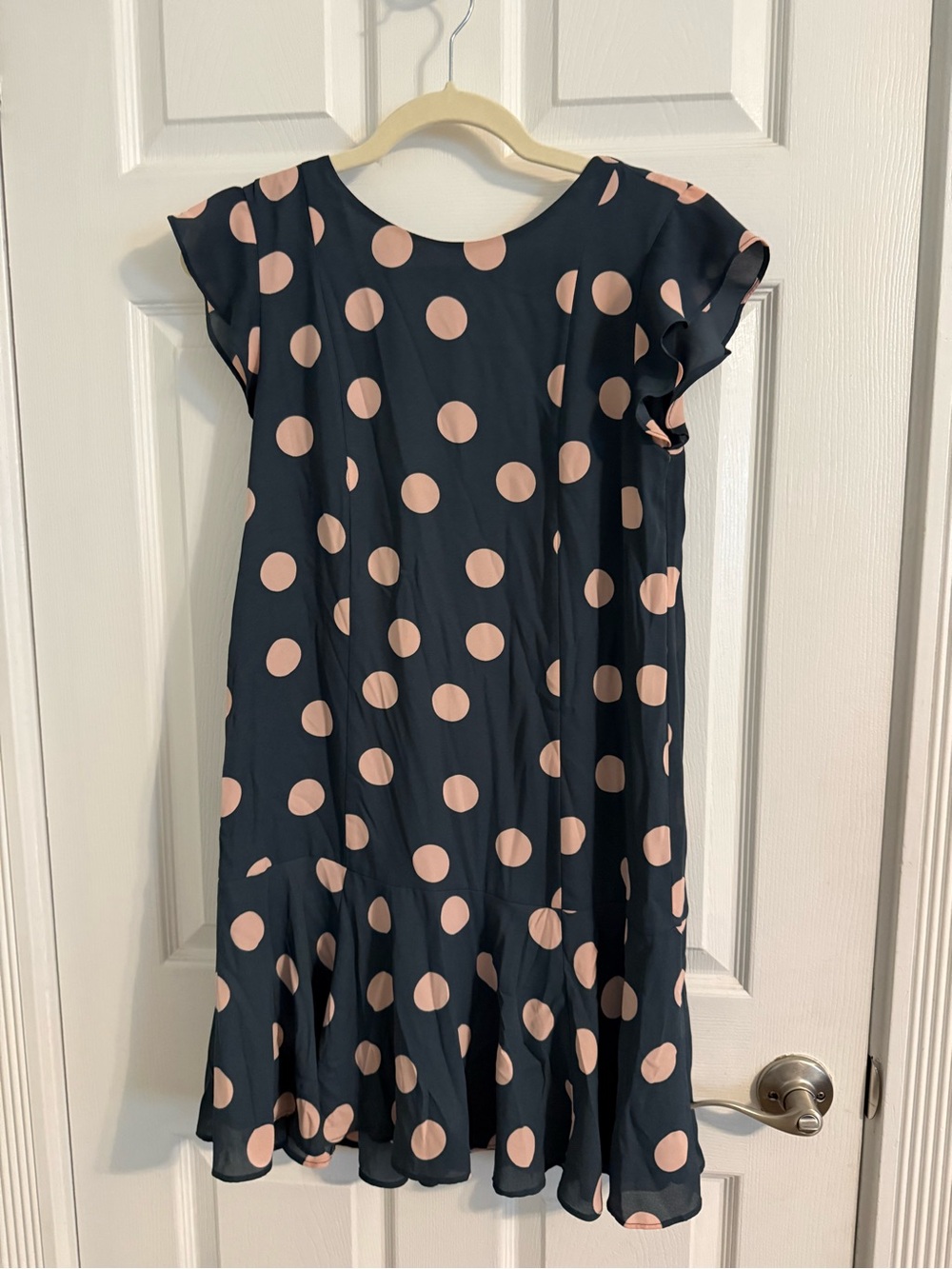 LOFT Dark Gray Dress with Pink Polka Dots